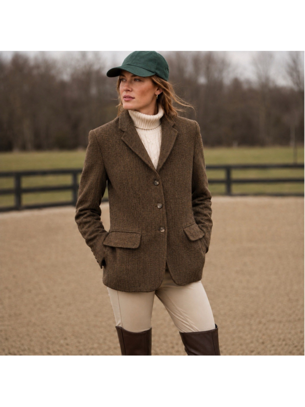 Lands End Herringbone Tweed Women’s Blazer Equestrian Preppy 100% Wool 8